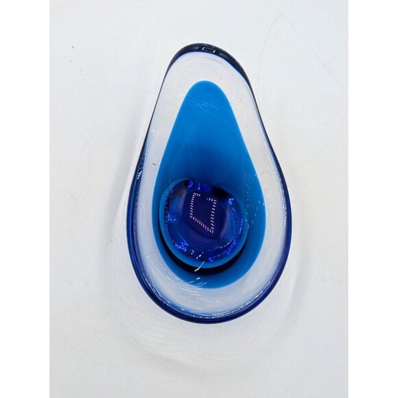 Flygsfors Coquille Cobalt Blue Cased Blown Art Glass Bowl Sweden Signed Vtg 5" - Picture 5 of 9